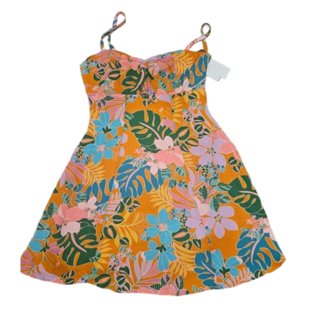 NWT CITY VIBE Tropical Floral Print Mini Spghetti Strap Dress, Small
